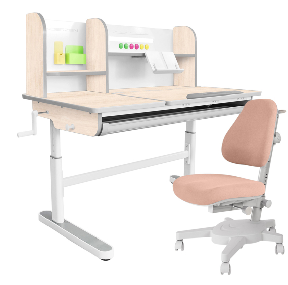 Комплект Kinderzen Gaudi Plus парта + кресло клен/серый cо светло-розовым креслом Anatomica Armata